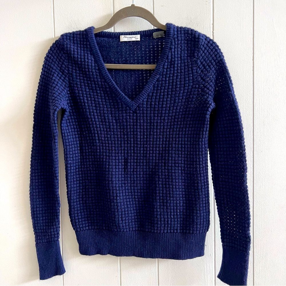 EQUIPMENT Femme Navy Blue Sweater Wool Cashmere Waffle-knit V-neck